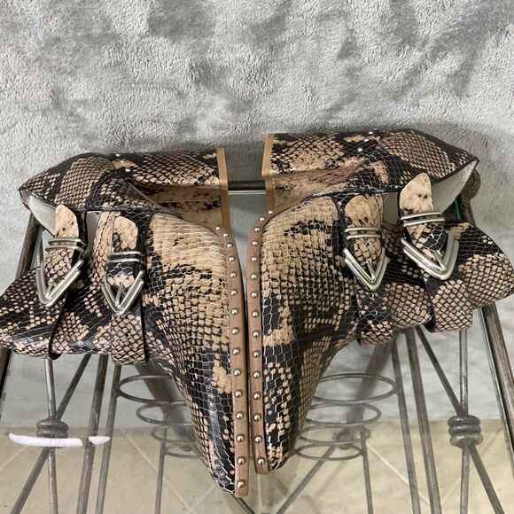 Gianni Bini Ankle Boot Size 7.5 Decie Snake Print Metal Block Heel buckles studs - Picture 8 of 12